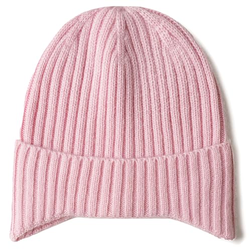 WaySoft Kids Cashmere Blend Beanie with Ear Flaps, Ribbed Knit Winter Hat for Boys & Girls, Warm Cold Weather Cap, Blush Pink, One Size