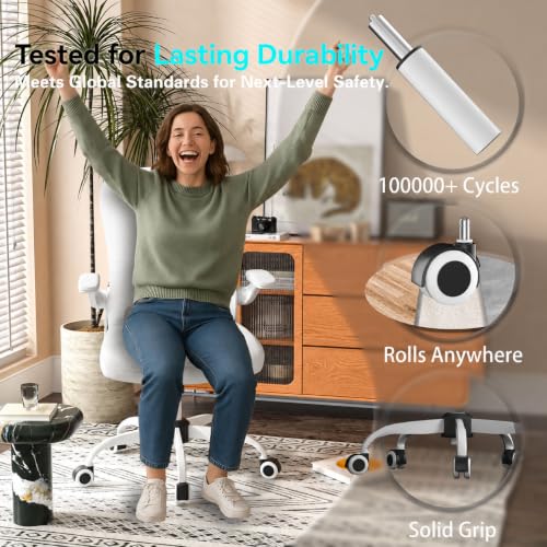 Image of Ergonomic Office Chair for Long Hours and Back Pain Relief, Space-Saving Design with Adjustable Lumbar Support, Flip-Up Arms, 3D Headrest, Tilt & Rock, 330 LBS (White+Marble)