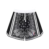 BOOMLEMON Men's Basketball Shorts Workout Athletic Paisley Shorts Mesh Print Running Short Pants(Black L)