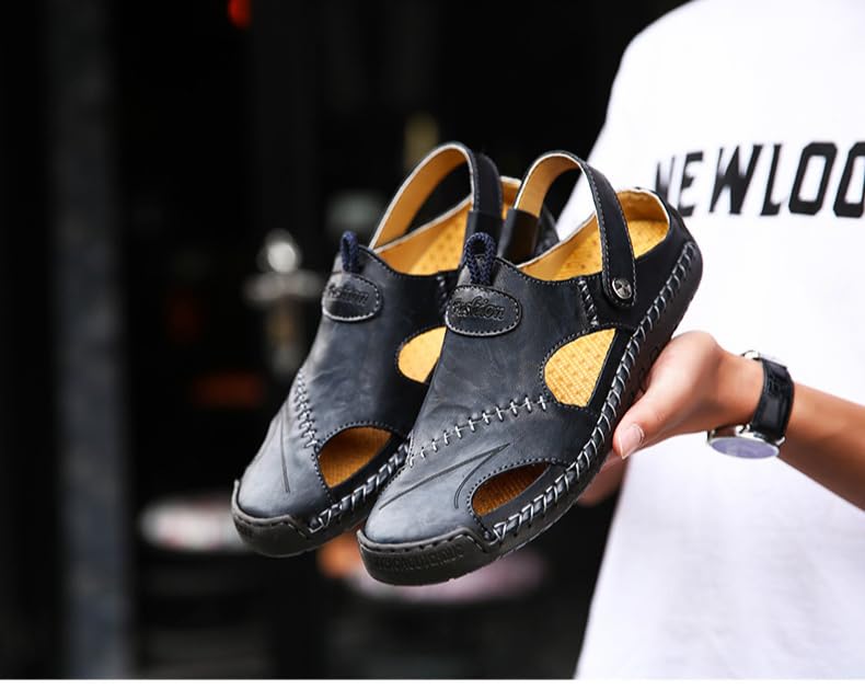 Mens Casual Leather Sandals Summer Beach Slipper Mens Comfort Outdoor Shoes Fashion Lightweight Trail Water Sandal Adjustable4