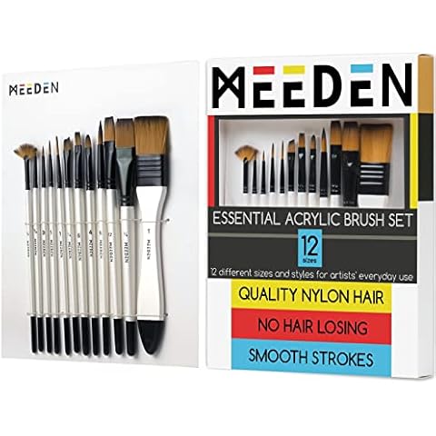 MEEDEN Paint Brushes, 12 Pcs Acrylic Brush, Paint Brushes for Acrylic Painting, Paint Brush for Acrylic, Gouache Paint Brushes, Watercolor Brushes Cover