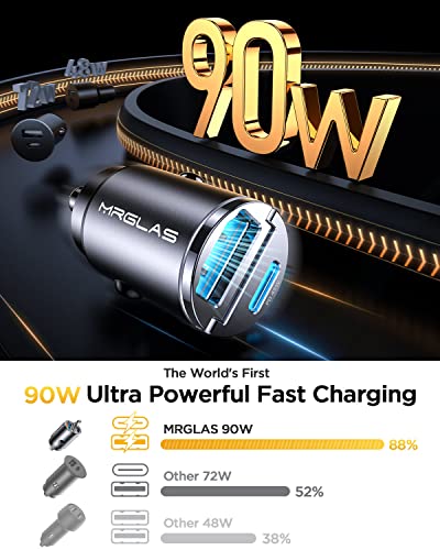 90W Usb-C Car Charger,[Super Mini Metal] Usb C Car Charger Fast Charging Adapter Pd+Qc3.0 Dual Port Mrglas Type C Car Cigarette Lighter Usb Charger Compatible Iphone 14 13 Pro Max Ipad Samsung Macbook #TOP1