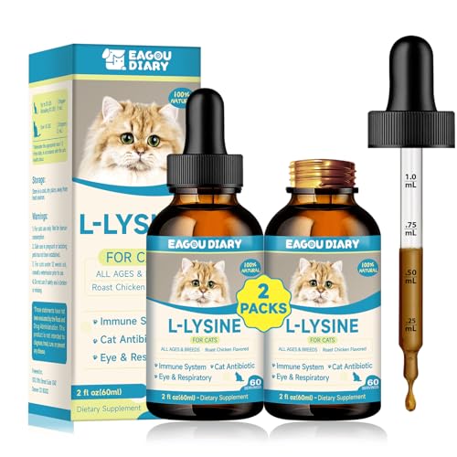 L-Lisina per Gatti, pacco da 2 Gocce di Lisina per Gatti, Integratore di Supporto Immunitario, Starnuti, Raffreddore, Naso che Cola, Salute Respiratoria, Occhi Larmosi, Colostro, Taurina, Vitamine