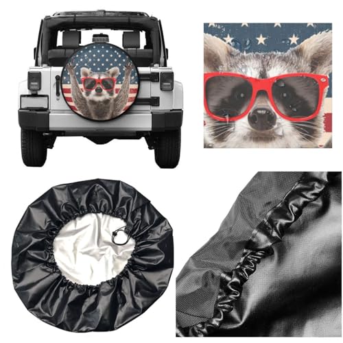 Image of Vintage American Raccoon Spare Tire Cover for Rv Trailer Camper Truck SUV - Cute Raccoon Animal Wheel Protectors Cover Waterproof Fabric for Travel Camping Outdoor,Universal Fit,15 inch
