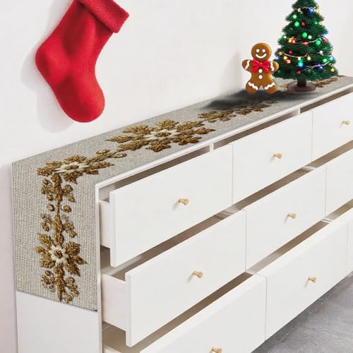 Image of Nuxovilar Gold Snowflake Table Runner Flax 13x72 in