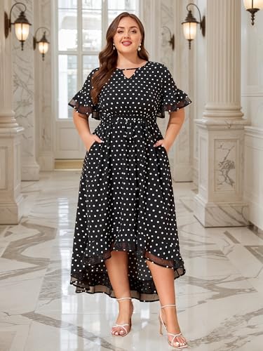 ZNU Womens Plus Size Evening Party Dresses Elegant Retro Cocktail Dress 2025 Summer Mesh Ruffle Sleeves Flowy Maxi Dress4