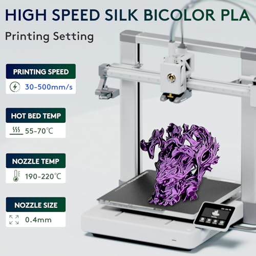 Image of ERYONE Silk Dual Color PLA Filament 3D Printer 1.75mm + /- 0.03mm, Bicolor Filament Two Tone PLA 1KG(2.2lbs) Cardboard Spool, Black Purple