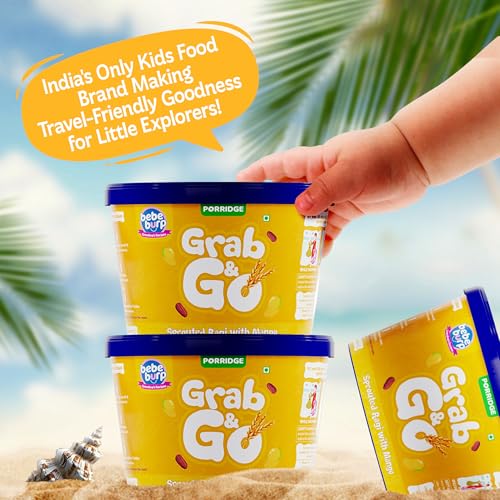 Image of Bebe Burp Travel Pack Grab & Go | Sprouted Ragi with Mango | No Preservatives No Salt | Lightly Sweetened with Date Powder | Made with Ragi, 30gm each (Pack of 4)| 120gms