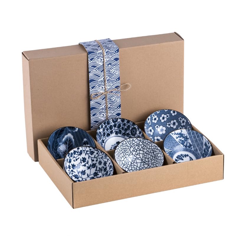 Zykphao Ceramic Dipping Bowls Japanese Pottery Bowl with Gift Box Ceramic Soup Bowls Porcelain Serving Bowls for Rice Cereal DessertSoup Oatmeal Ice Cream Salad 300ml/10 Oz Set of 6