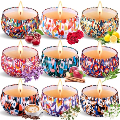 Purpledi Regalo di Candele Profumate, Set di Candele Ldee Regalo Donna Compleanno, Naturale Cera di Soia Candela Profumata per Festa Della Mamma, Doccia, Yoga, Natale (9PCS)