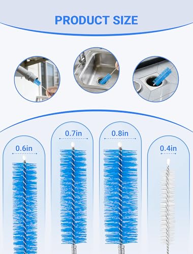 Image of Drain Cleaning Brush, 66 Inch Flexible Pipe Cleaner, 3 Straw Brush | 66 Inch Long Reach, Double Ended Nylon Bristles, Flexible Pipe Cleaning, Removes Hair & Debris, Includes 3 Straw Brushes