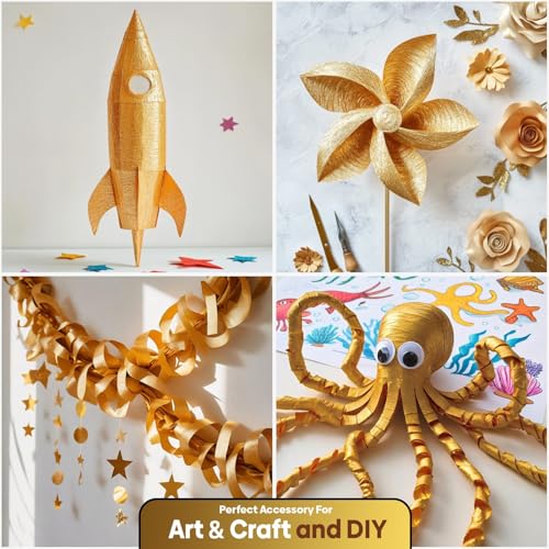 Image of 6 Gold Streamers, 492ft Pack of Crepe Paper Party Decorations | Each roll is 82 ft long and 1.8 Inch wide ideal for Birthday Party Decor, Wedding Decorations and Summer Parties