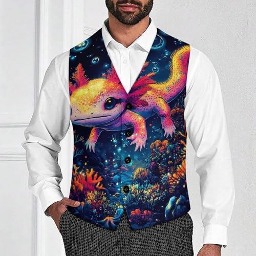 Colorful Axolotl Men's Formal Suit Vest for Business Formal Or Casual Dress Waistcoat Wedding2