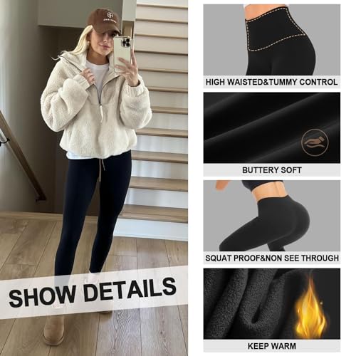 FuelMeFoot Thermo Leggings Damen Gefüttert Fleece High Waist Thermounterwäsche Warm Lang Strümpfhose Blickdicht Winter.01-Schwarz S/M