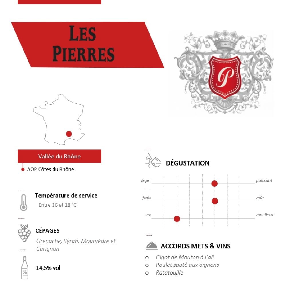 Les Pierres - AOP Côtes du Rhône - Vin Rouge - 6x75cl