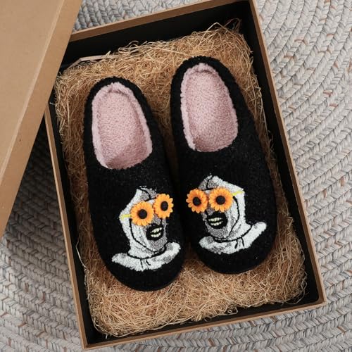 Spooky Halloween Pumpkin Slides – Soft Plush Fuzzy Slippers for Women & Men, Indoor Outdoor House Shoes4