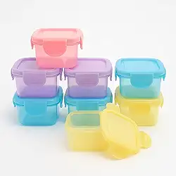 Kit 8 Mini Potes Plásticos Coloridos 126ml com Tampa Hermética e Trava Fácil – Ideais para Temperos, Lanches, Papinhas, Frutas, Molhos e Organização da Geladeira ou Lanheiras
