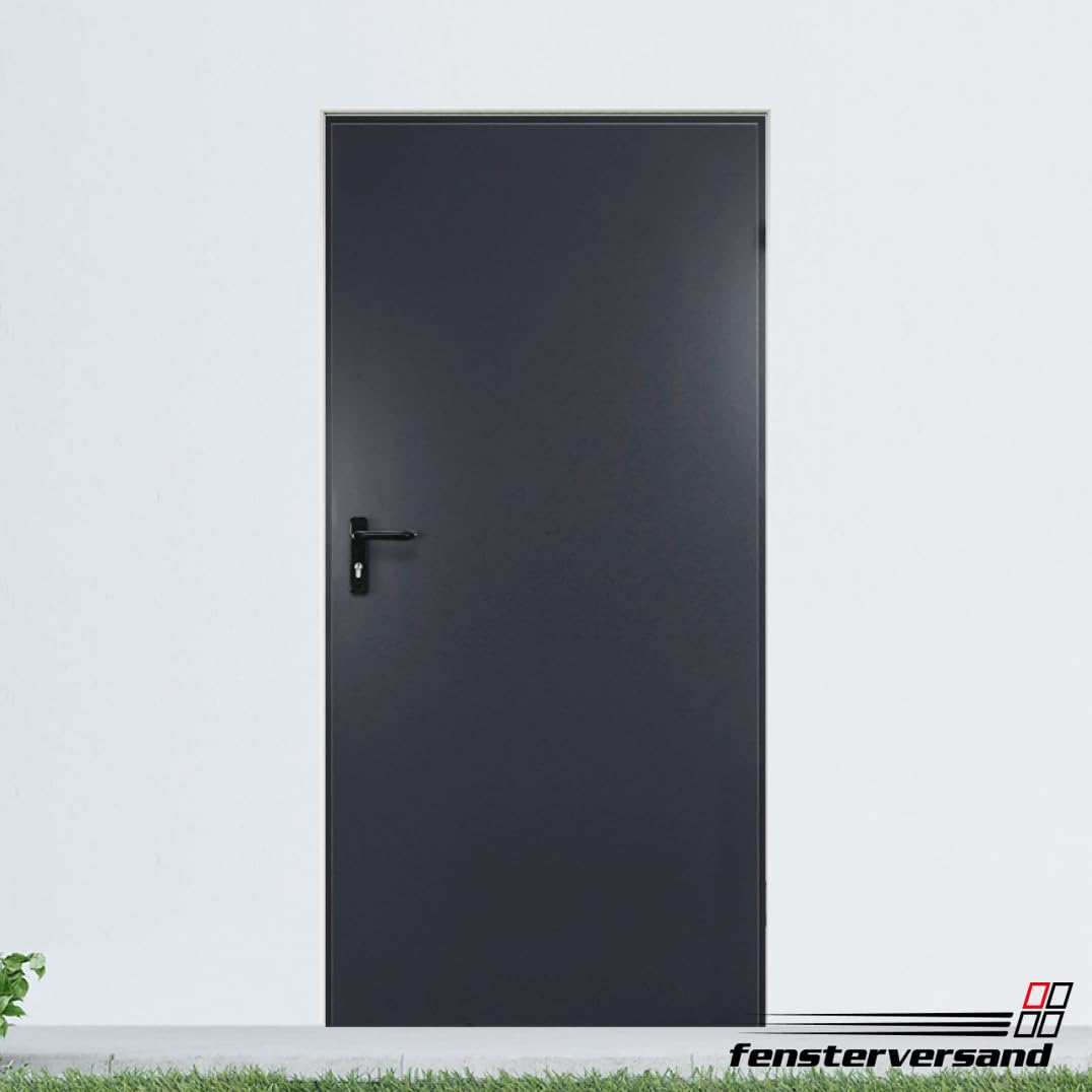 FENSTERVERSAND - Nebeneingangstür nach außen öffnend Stahl, Eingangstür, Nebeneingangstür Anthrazit, Kellertür, Haustüren Eingangstüren, BxH: 770x2010 mm DIN rechts, Türklinke innen, außen