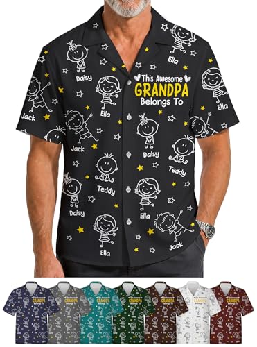 Custom Hawaiian Shirt for Grandpa with Kids Grandkids Names, Custom This Grandpa Belongs to Shirt...