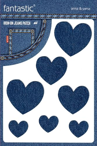 Ütü ile Yapışan Kot Arma, Denim Jeans Onarım ve Dekoratif Kalp Yaması (Koyu Mavi)