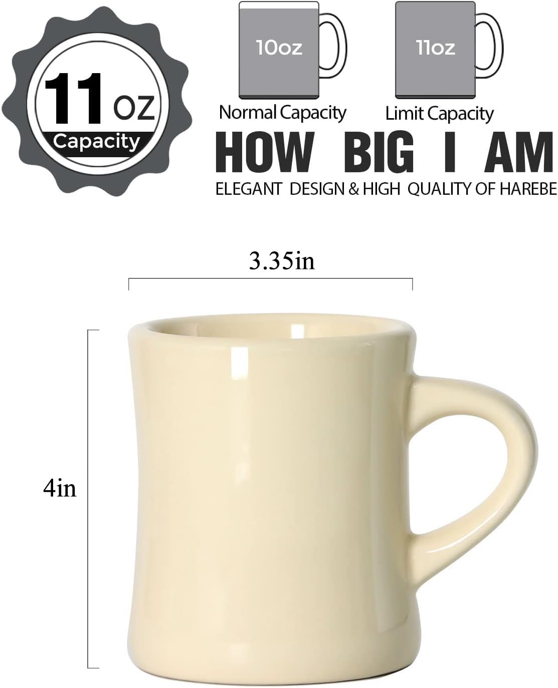 harebe Juego de 4 tazas de café retro de 10 onzas con asa para café, té, cacao, leche, café con leche (crema)