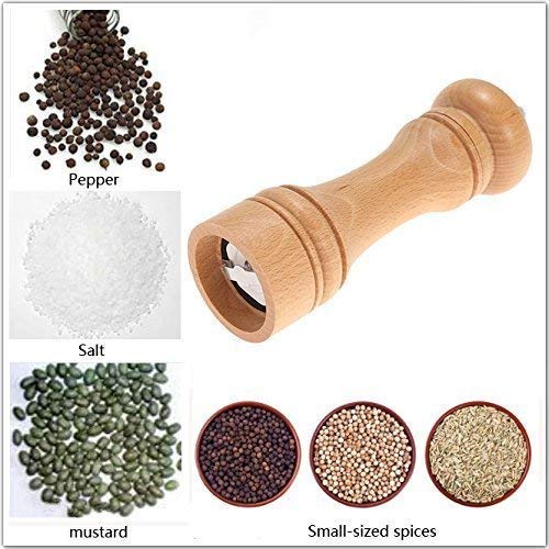 AVMART Wooden Salt & Pepper Grinder 8 Inch with Stainless Steel Cutter & Adjustable Coarseness | Refillable Manual Spice Mill | Traditional Wood Pepper Grinder for Kitchen & Dining