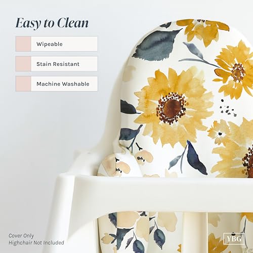 Image of Yeah Baby Goods Wipeable Cushion Cover (Sunflowers and Cream) - Compatible with The IKEA Antilop Highchair - Soft, Waterproof Baby High Chair Cover