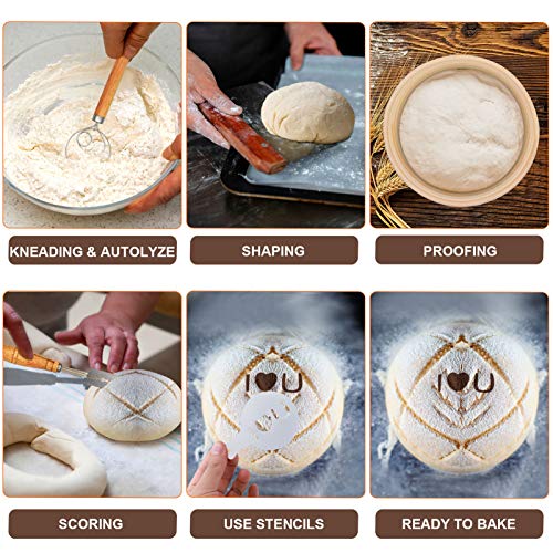 32Pcs Bread Proofing Basket Set, West Bay 10 Inch Round & 8 Inch Oval Cane Sourdough Basket W/Bread Lame Dough Scraper Linen Liner Brush Flouring Stencils Fermentation Danish Dough Whisk #TOP5