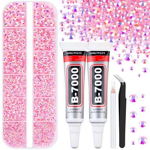 Image of 6100Pcs Jelly Resin Rhinestones for Crafting with 2Pcs 10ml B7000 Jewelry Glue, 1 Box Flatback Crystals Diamond (Light Pink AB) for Bedazzling Crafts DIY Nail Art Non Hotfix Gems for Clothing Shoes