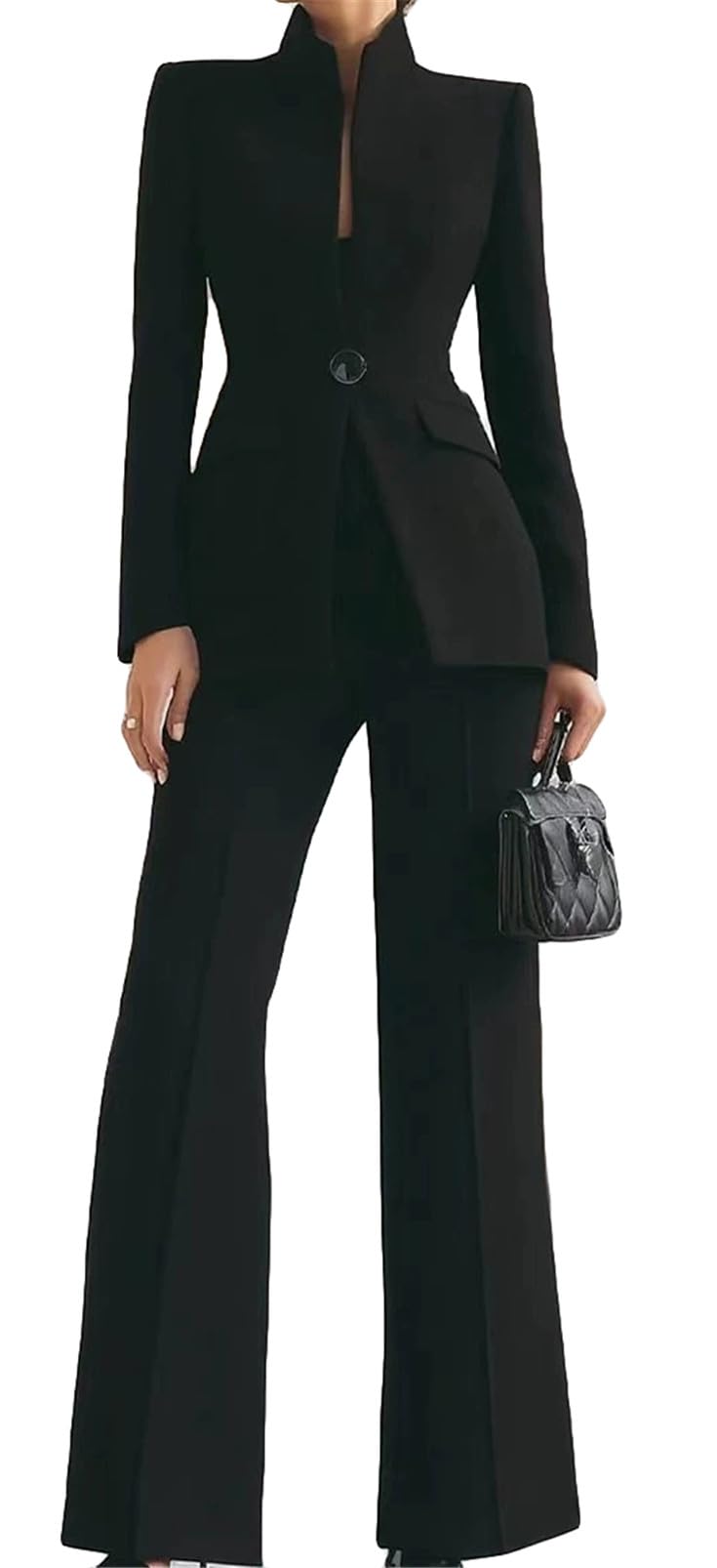 Womens 2 PCS One Button Blazer Jackets Bodycon Pants Sexy Nightclub Party Tracksuit Outfits Suit Set