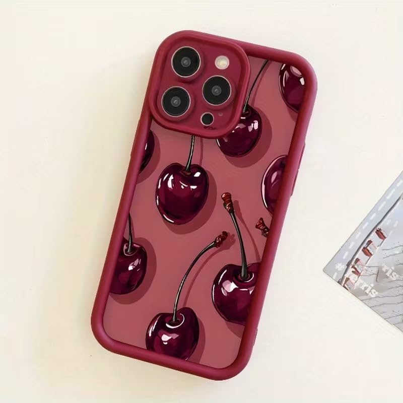 Image of COVERLY Wild Red Cherry Back Case for iPhone 12 Pro | 3D Gorgeous Wine Fruit Berry Cute Design | Camera Lens Protection | Soft TPU Silicone Aesthetic Print Cover for Girls & Women (Red, Shockproof)