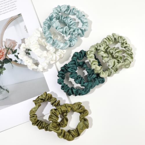 Image of Silk Hair Ties Satin Scrunchies - Small Mini Scrunchy for Women Thick Hair Accessories Cute Soft No Slip Hair Elastics Ponytail Holder for Curly Hair No Damage Hairties Gift for Girls