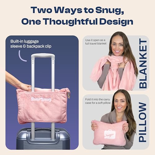 EverSnug Travel Blanket and Pillow - Premium Soft 2 in 1 Airplane Blanket with Soft Bag Pillowcase, Hand Luggage Sleeve and Backpack Clip (Light Pink) - Image 4