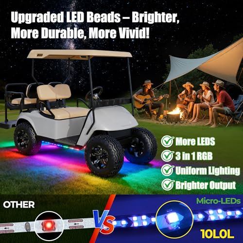 Image of 10L0L Golf Cart Underglow Light Kit with Canopy Lights, IP67 Waterproof, 24 Dream Color Modes Wireless Remote Music Sync, 12V-80V Wide Voltage Fit for Yamaha EZGO Club Car