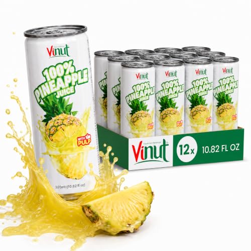 Image of VINUT 100% Pineapple Juice with Real Pulp, Vitamin C Rich, No Added Sugar, Not From Concentrate, Gluten Free & Non-GMO Drink, 100% Vegan /Plant-Based, 10.82 fl oz Cans (Pack of 12)
