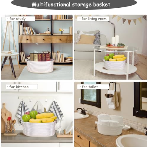 Image of COMFY-HOMI Oval Rope Basket with Handles for Shelves,Toys,Book, Cloth Storage Baskets for Organizing Toy Decorative Organizer for Living Room, Bathroom
