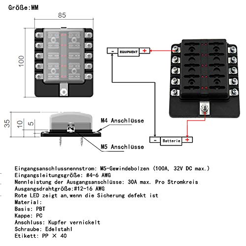12 Way Fuse Block 12V 32V LED Red Light Indicator Blade Fuse Box for Boat Camper Car RV Trailer