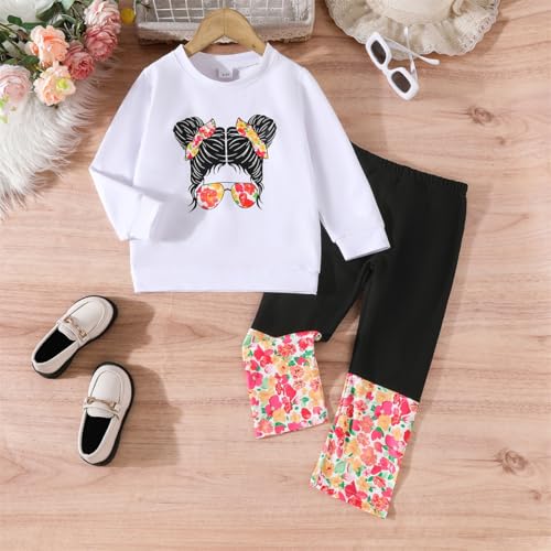 Image of OLMRJKD Kids Toddler Girls Clothes Figure Graphic Drop Shoulder Top Pullover Spotted Print Pants Fall Winter Outfit Set