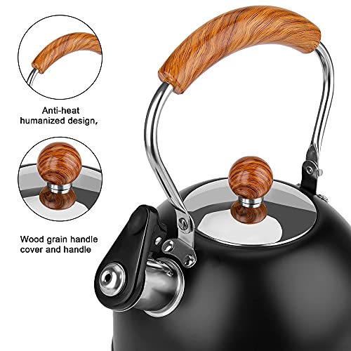 Whistling Tea Kettles Stovetop, ENLOY 2.3 Quart Food Grade Stainless Steel Teapot with Wood Pattern Anti-Hot Handle, Loud Whistle and Anti-Rust for Tea, Coffee, Milk etc, Gas Electric Applicable
