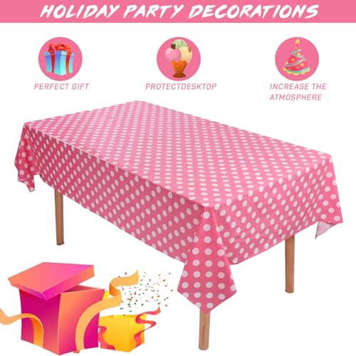 Image of Kesfey 3 Packs Minnie Mouse Tablecloth 54 x 108 Inch Pink Polka Dot Table Cloths Disposable Plastic Pink Waterproof Picnic Table Covers Pink and White Dots Minnie Tablecover for Birthday Party