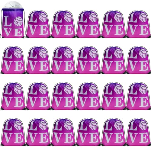 Reginary 24 Pcs Volleyball Drawstring Backpack Volleyball Gift Bags Cinch Sport Gym Travel Sack Bag for Men Women (Pink)