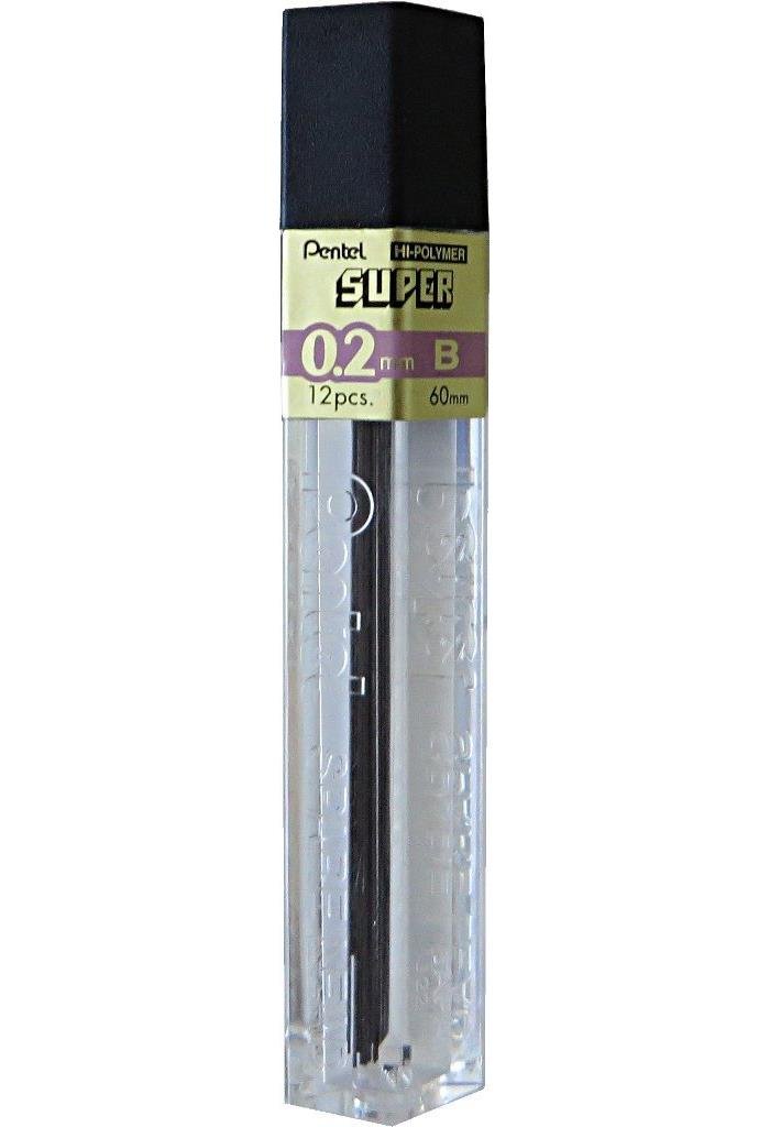 PENTEL Lote de 12 fundas de 12 minas para portaminas HI-POLYMER SUPER 0,2 mm B