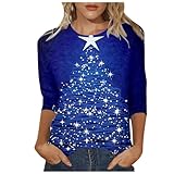 QJDFLL Weihnachtspullover Damen elegant Henley Shirt personalisiert blusen Langarm thermooberteile für Bluse Weihnachts pullis Hoodie Weihnachten Kleidung Pulli(Blau,M)