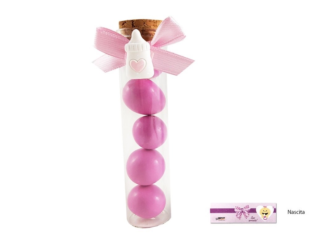 CONFETTATA NASCITA BIMBO -PROVETTE IN VETRO CON FIORE E ORSETTO Dolcezza E Originalita