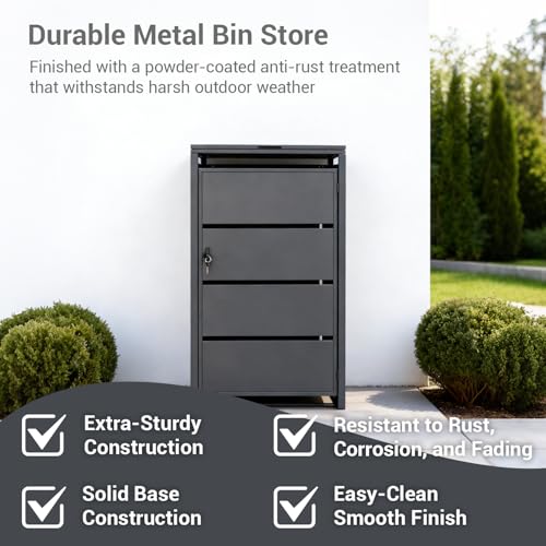 Metallene Mülltonnenbox für 240L-Tonne, robuste verzinkte Stahl-Mülltonnenverkleidung mit abschließbarer Tür, 78x68x115 cm Mülltonnenbox für den Außenbereich