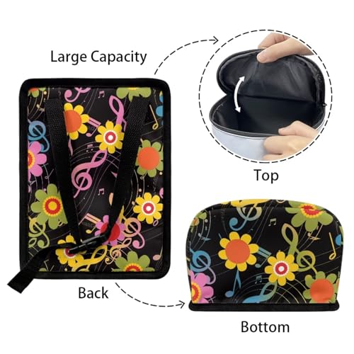 Image of Hippie Flower Music Note Car Trash Can with Lid,Leak Proof Garbage Can Hippie Flower Car Interior Accessory Zipper Protable Vehicle Rubbish Bag for Back Seat