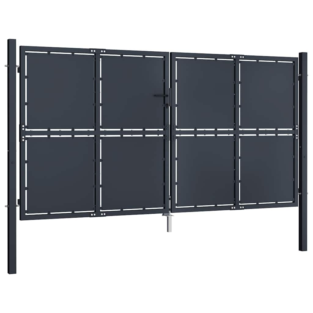 Brama ogrodowa ze stali antracytowej, 300 x 175 cm, regulowana szerokość 305-310 cm, zamykana brama podwórza z zamkiem, uchwytem i trzpieniem uziemiającym, nowoczesna brama kratkowa do ogrodu i na
