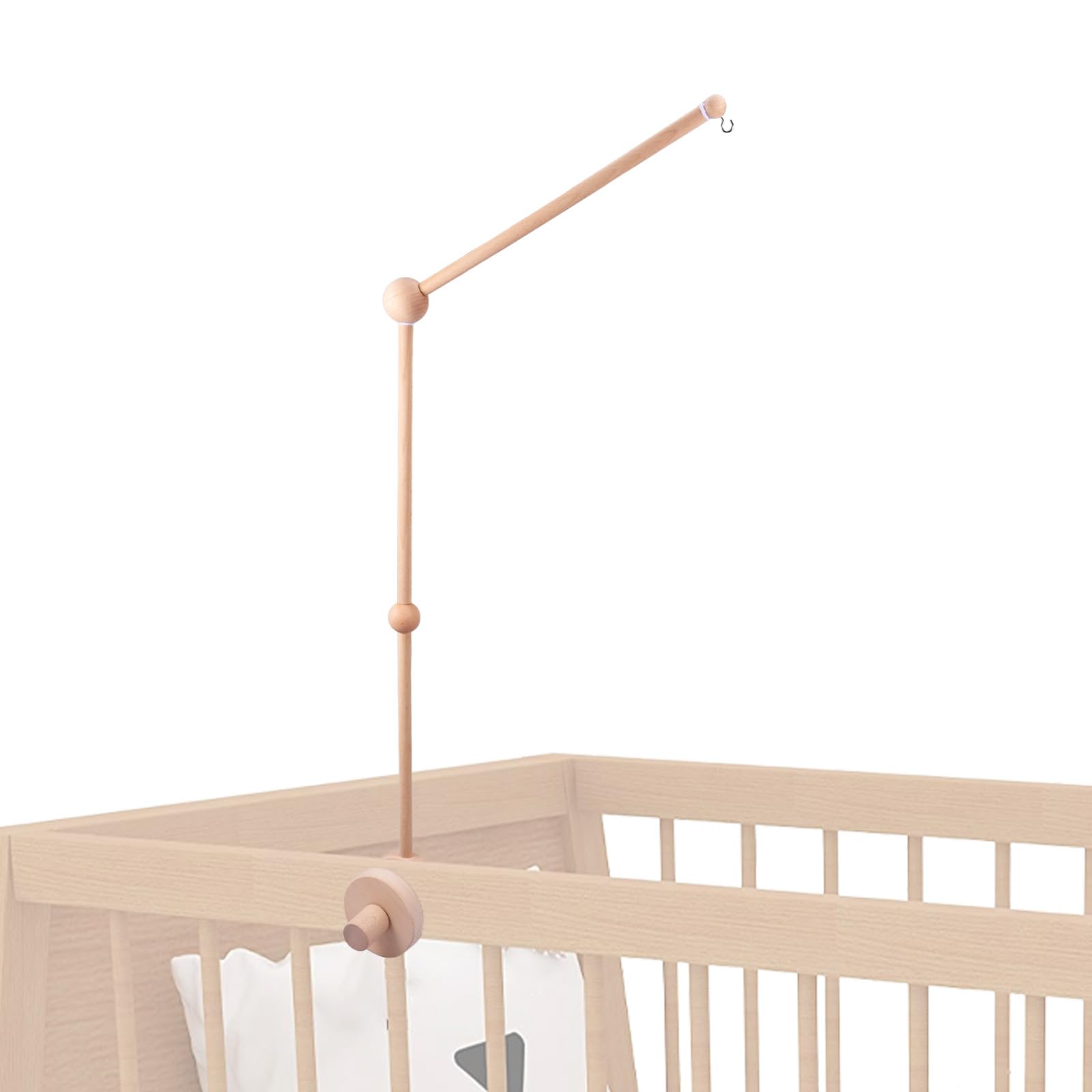 Cot Mobile Arm Wooden Mobile Crib Holder 360° Rotating Height Adjustable Baby Mobiles Hanger DIY Baby Mobiles Stand Bracket Holder for Hanging Bed Bell Wind Chimes Nursery Decor