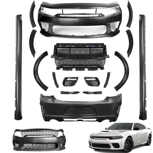 Complete Front & Rear Bumper Widebody Set Black Compatible with 2015 2016 2017 2018 2019 2020 2021 2022 2023 Dodge Charger