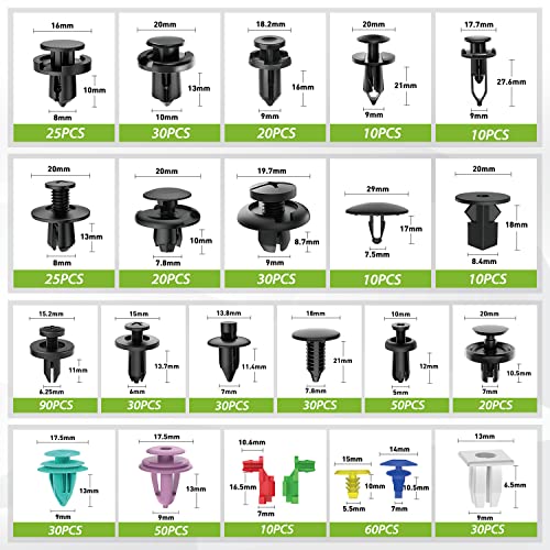 Image of Frokom 23 Most Popular Sizes Auto Push Pin,Car Retainer Clips Fasteners Cars Body Kits-680pcs,Fasteners Remover for Toyota GM Ford Honda Chevy